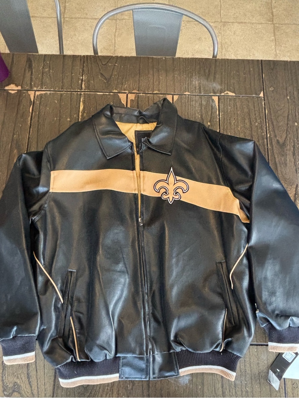 New Orleans Saints Men's Faux Leather Varsity Jacket GIII Carl Banks L NEW